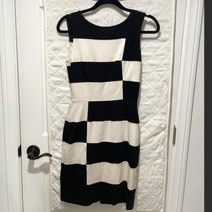 White House Black Market Black and White Striped Colorblock Cocktail Party dress